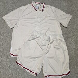 Adidas Originals Tyshawn Mesh Button Up Shirt 2XL & Shorts XL Set Cream Red Gold